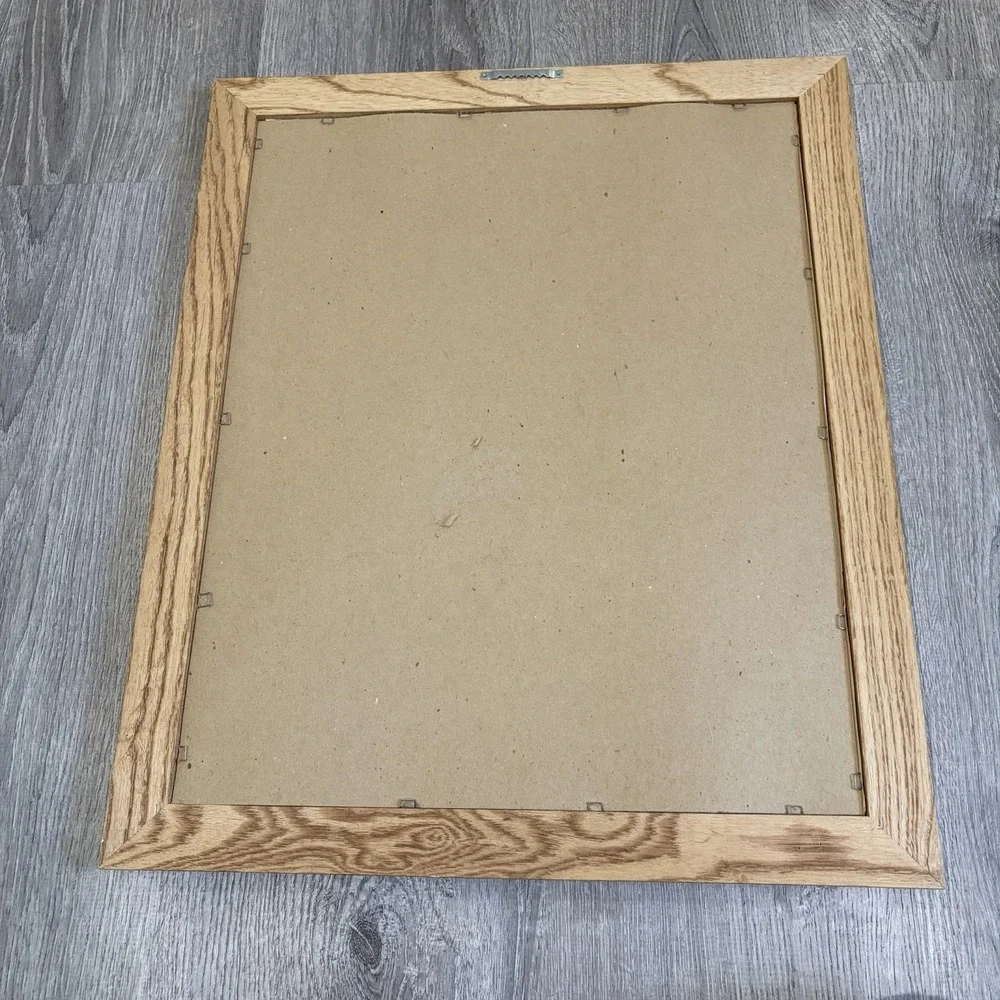 Vintage Etched Mirror Oak Frame Rectangle art wall Cottage granny core 23